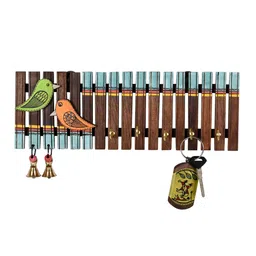 AAKRITI ART CREATIONS Brown Handcrafted Tribal Art Key Holder With 4 hooks image 2