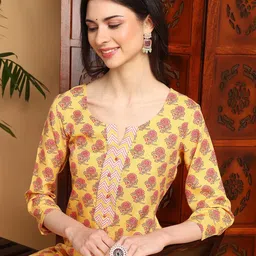KALINI Floral Printed Straight Kurta With Trousers & Dupatta image 4