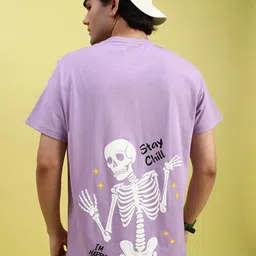 Men Printed Round Neck Cotton Blend Purple T-Shirt-image-46