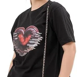 alentra Women Solid Round Neck Pure Cotton Black T-Shirt image 4