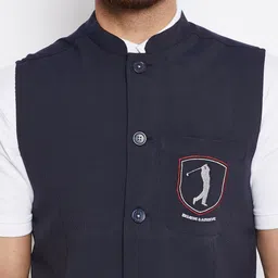 even Men Navy Blue Solid Woven Nehru Jacket image 4