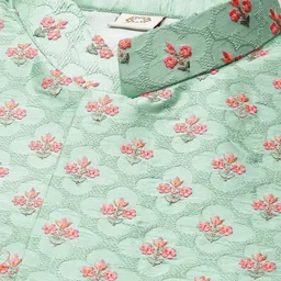 vastramay Shrestha Men's Mint Green Silk Blend Embroidered Nehru Jacket image 4