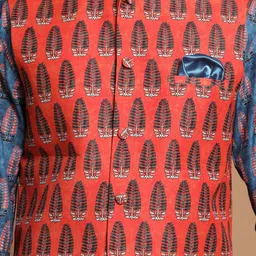 VASTRAMAY Men Orange Colored Printed Slim-Fit Nehru Jackets image 3