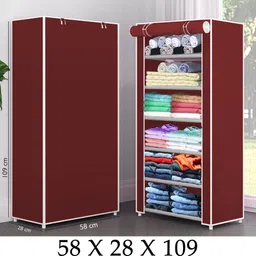 sb07 1 Door 6 Shelf Fabric PP Carbon Steel Collapsible Ward PP Collapsible Wardrobe image 2