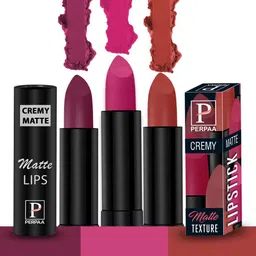 PERPAA Creamy Matte Set Of 3 Long Lasting Matte Lipstick - Cherry Red-Red Bloom-Pink Berry image 3
