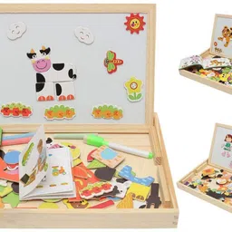 authfort Wooden Educational Toys,Magnetic Puzzles Double Side Drawing Board Art Easel Game Gift for Kids Toddlers (Animal Style) image 3