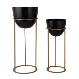 aapno rajasthan Set Of 2 Copper Metal Planter With Stand image 2