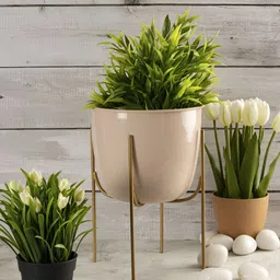 Metalsmith Beige Metal Planter With Holder image 5