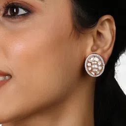 Zaveri Pearls Rose Gold-Plated Cubic Zirconia-Studded Brass Contemporary Studs Earrings image 5