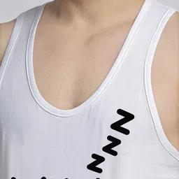 Friskers Men White & Black Sleep Printed Pure Cotton Apple Cut Gym Vest C33-02 image 3