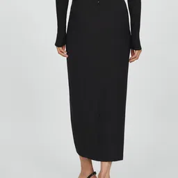 MANGO Flower-Detail Ruched Side Slit Midi Skirt image 3