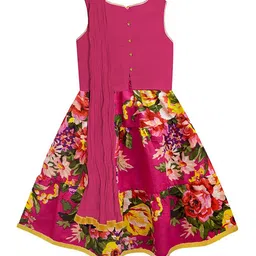 A.T.U.N. Girls Magenta & Green Embellished Ready to Wear Lehenga & Blouse With Dupatta image 2