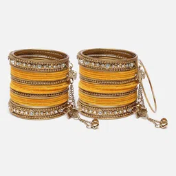 Anouk Yellow Set Of 56 Gold Plated Velvet Tasselled Bangles image 2