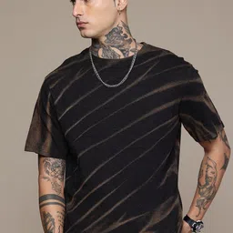r.code by the roadster life co. Men Tie & Dye Round Neck Cotton Blend Black T-Shirt-picture-11