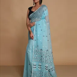 indie picks Jamdani Cotton Silk Soft Dhakai Saree image 2