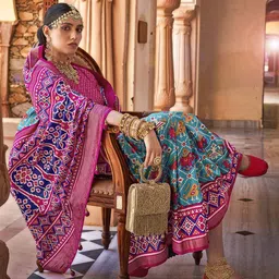 ri-wah Ikat Print Saree with Zari Border image 2