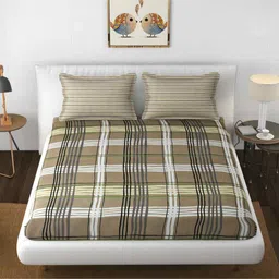 florida Coffee Floral 144 TC Microfiber Checkered Queen Sized Bedsheet Bedsheet 2 Pillow Heaven Collection image 2