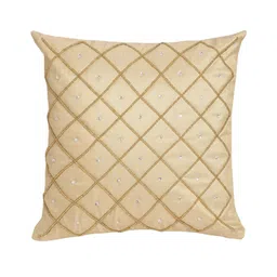 Alina decor Beige & White Set of 2 Embroidered Square Cushion Covers image 2