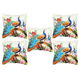 BELLA TRUE White & Blue Set of 5 Ethnic Motifs Square Cushion Covers image 4