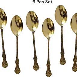 mle Royal Brass Spoons Set of 6 | Vintage Look | Traditional Table Cutlery Brass Table Spoon, Tea Spoon Set-picture-28