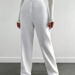 toochki Women Straight Fit White Lycra Blend Trousers image 3