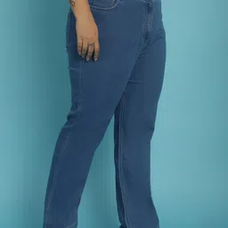 theRebelinme Plus Size Women Smart Straight Fit High-Rise Denim Trouser image 3