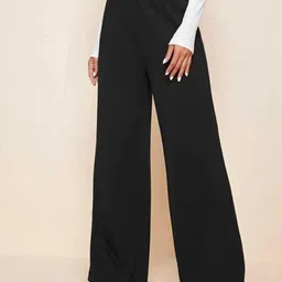 BROADSTAR Women Classic Straight Fit High-Rise Easy Wash Parallel Trousers image 3