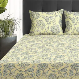 Story@home Arena Cream-Coloured & Grey Printed 180 TC Queen Bedsheet & 2 Pillow Covers image 4
