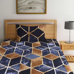 Arrabi Brown & Navy Blue Geometric 300 TC Single Bedsheet with 1 Pillow Covers image 5