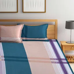 Arrabi Bookfold Blue & Peach-Coloured Printed 300 TC King Bedsheet & Pillow Covers image 2