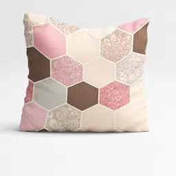 STITCHNEST Peach-Coloured & Brown Set of 5 Geometric Square Cushion Covers image 2