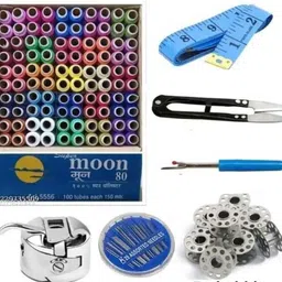 houseofcommon 100Pcs Thread, 5 Bobbin, Measuring Tape, Seam Ripper with 1 Needle Pack Sewing Kit image 3