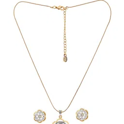 Estele Gold & Rhodium Plated Flower Shaped Pendant Set with Crystals for Women image 4