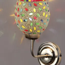 Devansh White & Blue Textured Mosaic Glass Mounted Wall Lamp Steel Base image 3