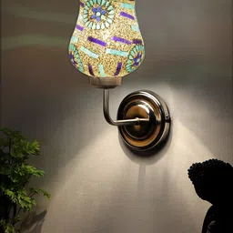 Devansh White & Blue Textured Mosaic Glass Mounted Wall Lamp Steel Base image 3