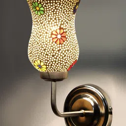 Devansh White & Yellow Textured Mosaic Glass Mounted Wall Lamp Steel Base image 4
