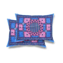 patricko Blue Geometric 200 TC Cotton Double Queen Sized Bedsheet With 2 Pillow Covers image 2