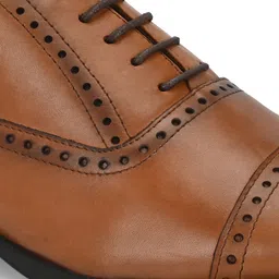 nico nerini Classic Men's Tan Leather Oxford Shoes with Brogue Detailing – Formal Wear Oxford For Men image 4