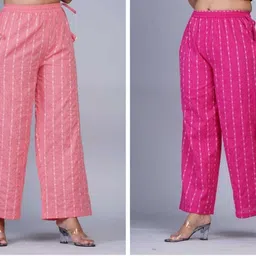 welcomekurti Pack of 2 Women Regular Fit Pink Pure Cotton Trousers image 3