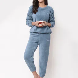 klotthe Women Night Suit Set Blue Solid-picture-24