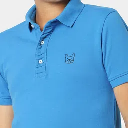 Jack & Jones Junior Boys Blue Solid Polo Collar Slim Fit T-shirt image 5