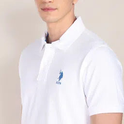 U.S. Polo Assn. Men White Solid Polo Collar Pure Cotton Slim Fit T-shirt image 2