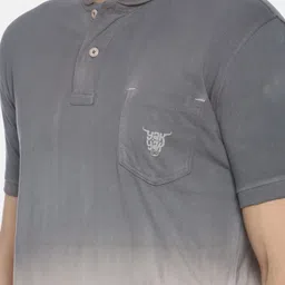 yak yak YAK Men Grey Tie and Dye Dyed Polo Collar Pure Cotton Slim Fit Pure Cotton T-shirt image 2