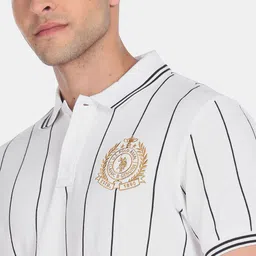 U.S. Polo Assn. Men Striped Polo Collar Slim Fit Pure Cotton T-shirt image 2