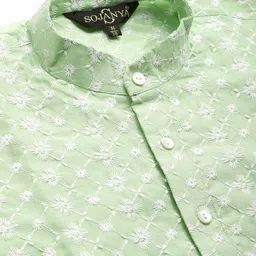 SOJANYA Men Navy Blue & Green Ethnic Motifs Embroidered Kurta with Churidar image 4