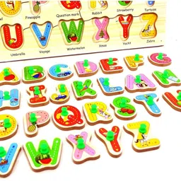 mecdoit international Capital Letters ABCD English Alphabets Wooden Puzzle Board for Kids with Knobs image 2