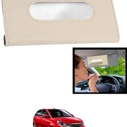maties Universal Leatherite Rectangle Beige Tissue Box For Car/office/Home-38 Vehicle Tissue Dispenser image 1
