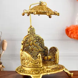 Ascension Gold Textured Singhasan Oval Shaped For Krishna Metal Showpiece image 2