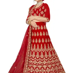 MANVAA Embroidered Beads and Stones Semi-Stitched Lehenga & Unstitched Blouse With Dupatta image 3