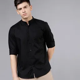 highlander Men Slim Fit Solid Mandarin Collar Casual Shirt-picture-16